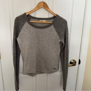 Hollister two toned grey cropped sweater with metallic thread accents size large